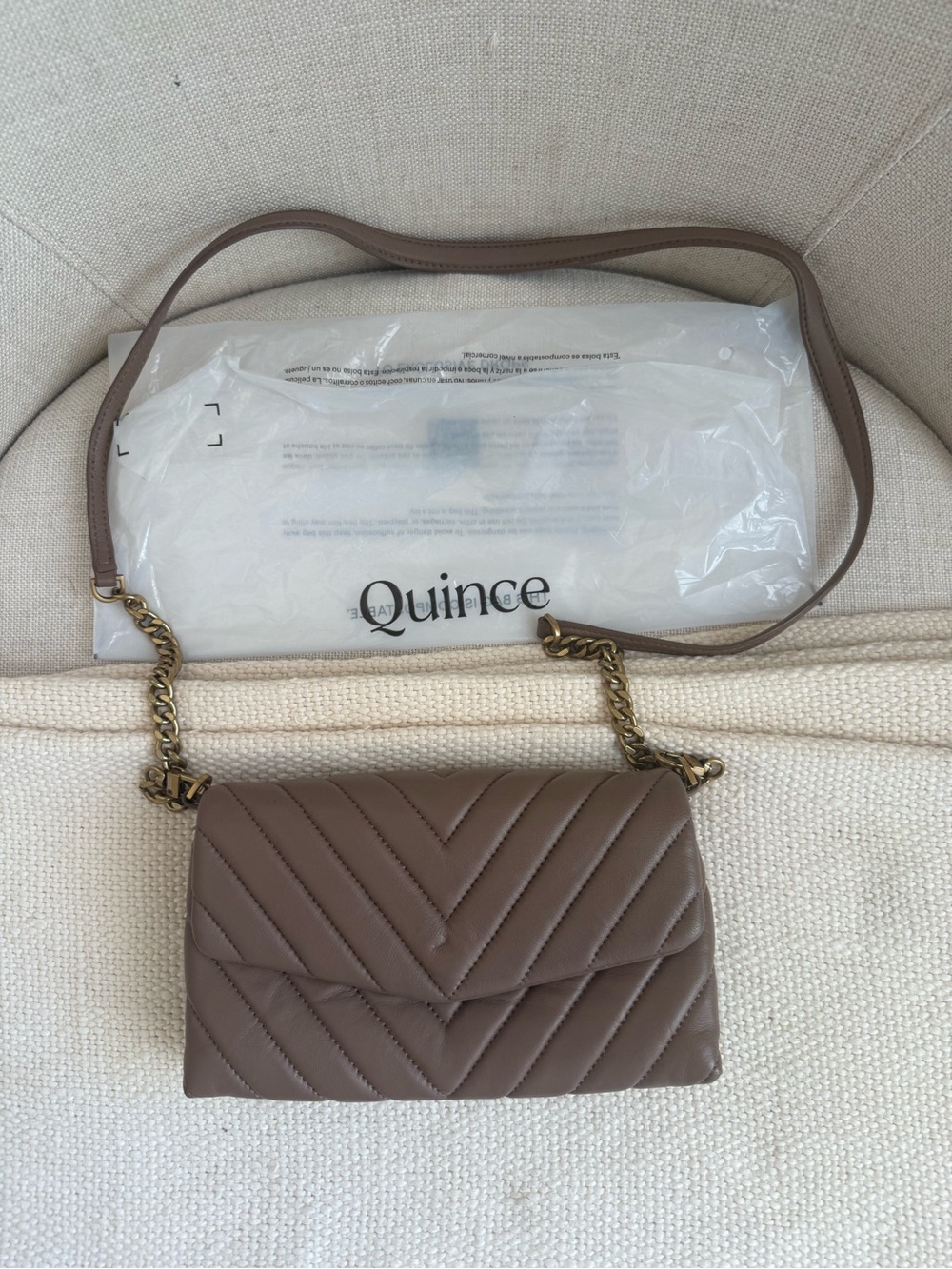 Quince Italian Leather Quilted Wallet Crossbody - Taupe Brown - Picture 2 of 9
